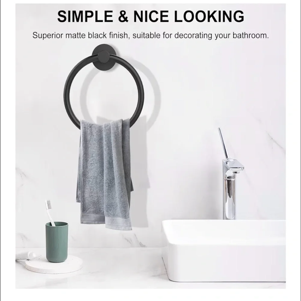 SetSail Towel Holder for Bathroom/Kitchen Wall Matte Black Towel Ring NIB